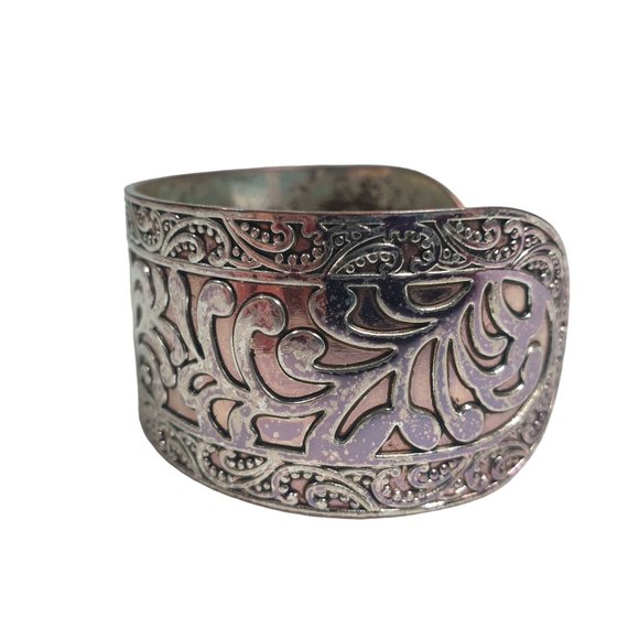 Women Cuff Bracelet Silver Tone Plated Metal With Costume Jewelry Adjustable - Picture 2 of 5